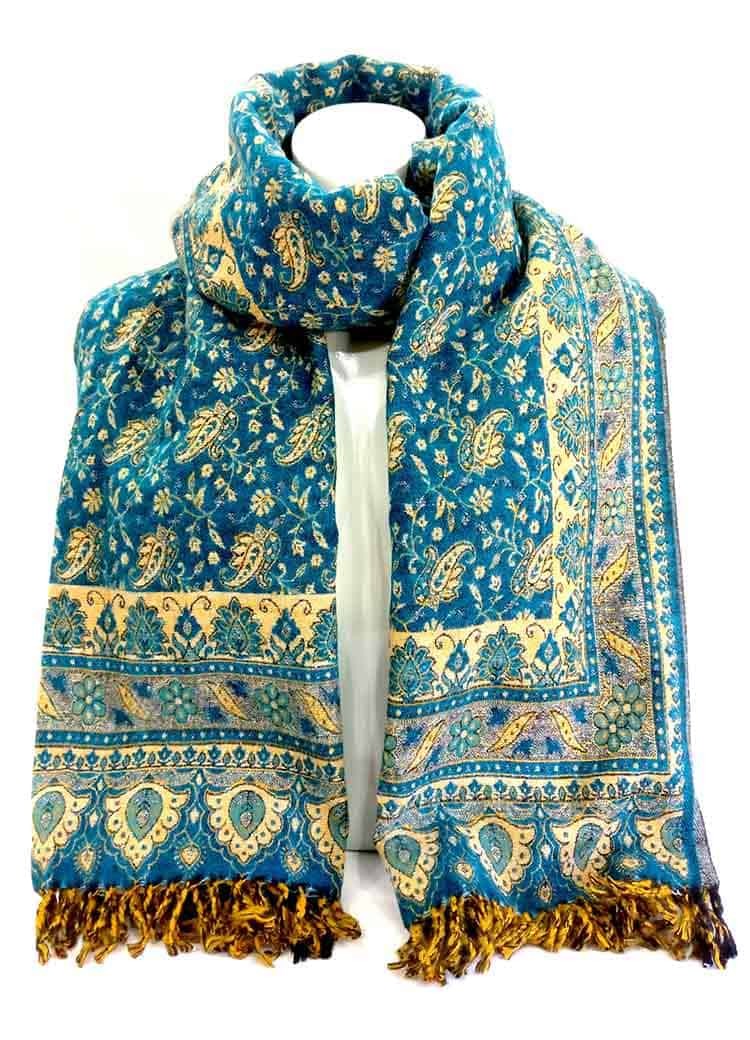 Paisley Woolen Shawl, Turquoise Color 1 paisley woolen shawl